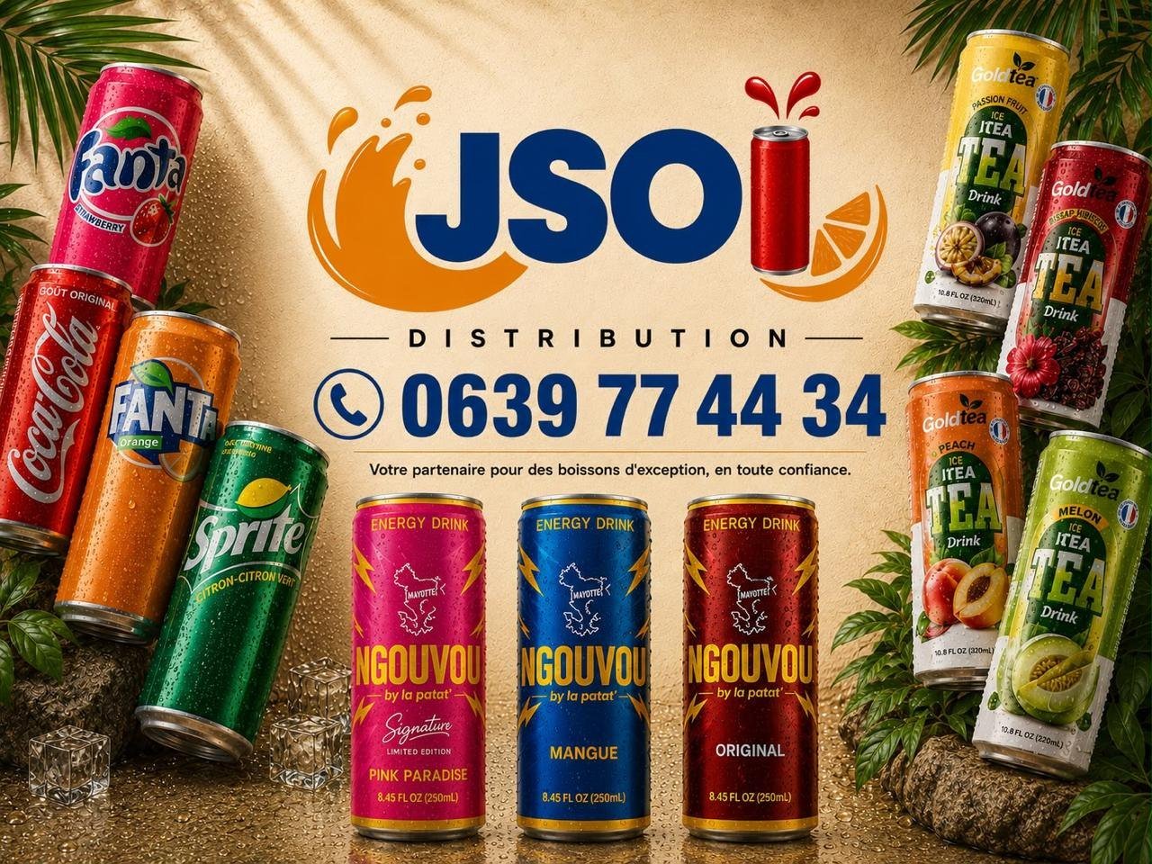 Les gammes de boissons distribuées par JSOI Distribution à Mayotte