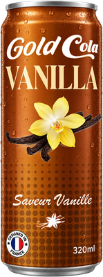 Canette Gold Cola Vanilla de 320 ml, distribuée par JSOI Distribution