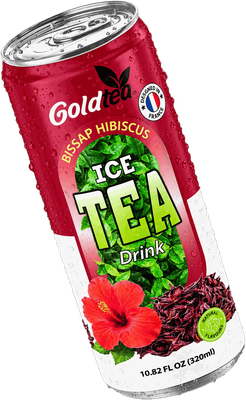 Canette Gold Tea Bissap de 320 ml, importée par JSOI Distribution