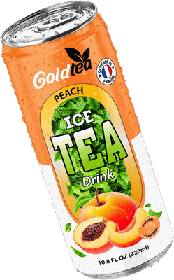Canette Gold Tea Pêche de 320 ml, importée par JSOI Distribution